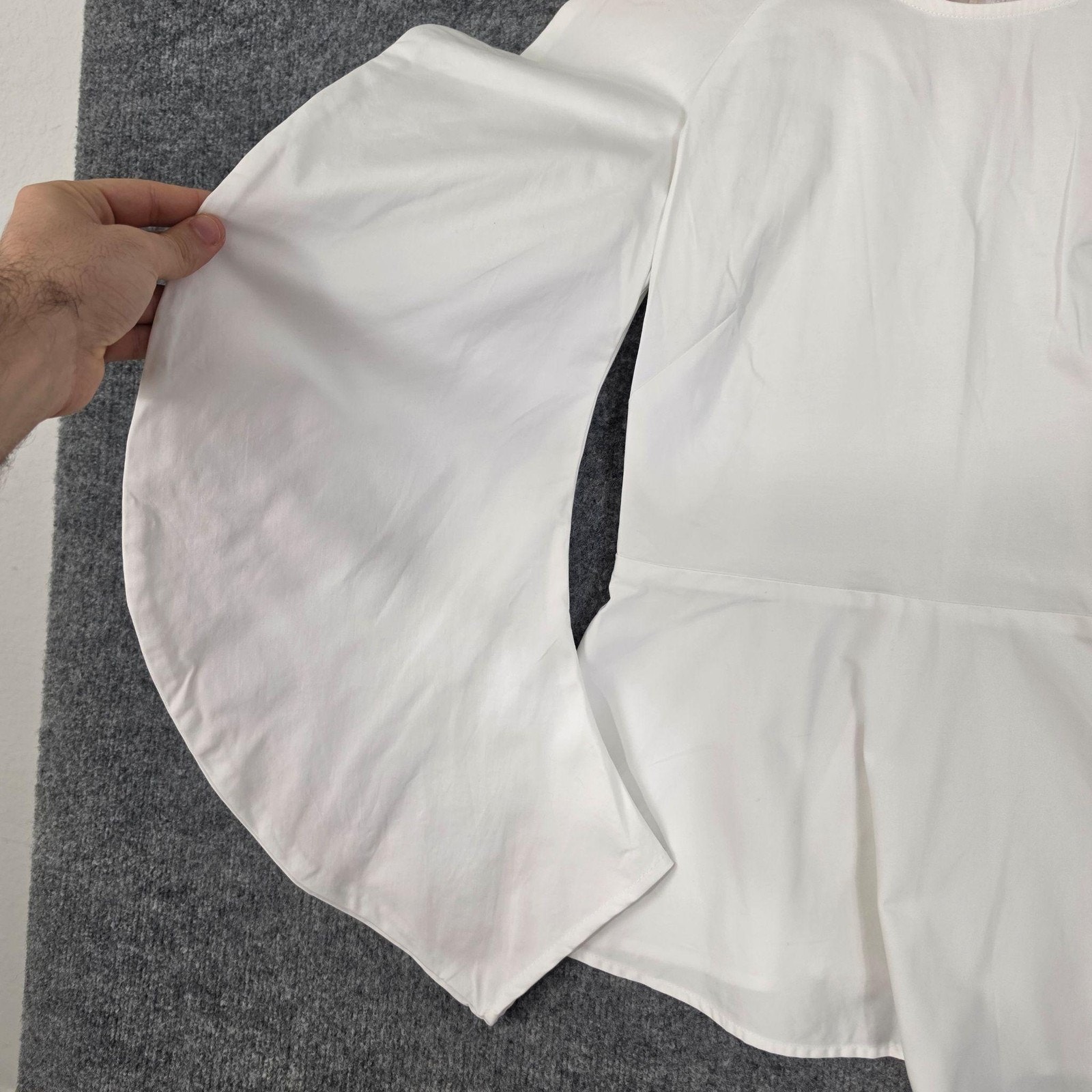 Sid Neigum Blouse 2 White Bell Sleeve Peplum Minimalist Elegant Chic Statement — image 3 of 8